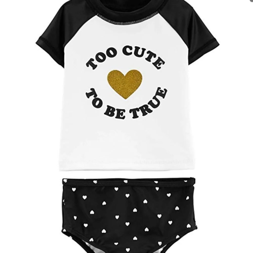 Carter's Girl's Baby Size 6 Months Swimsuit Rashguard Black White Bathing Suit
